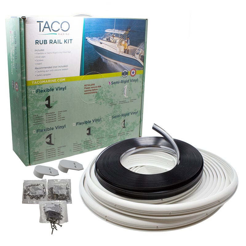 TACO Marine Semi-Rigid Vinyl Rub Rail Kit, 1-5/8" X 3/4", White with Chrome Insert image number 1