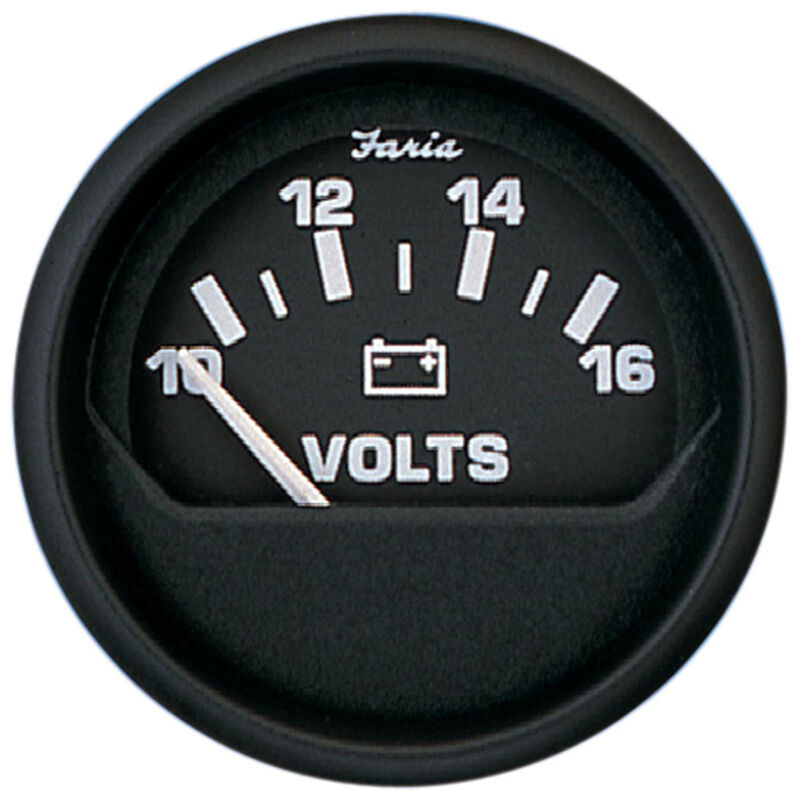 Faria 2" Euro Black Series Voltmeter, 10-16V DC image number 1