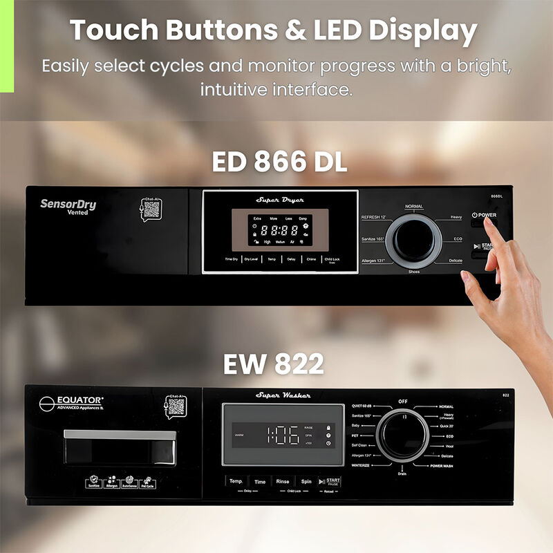 Equator Stackable EW 826 Washer + ED 866 DL Dryer Set in Black image number 8