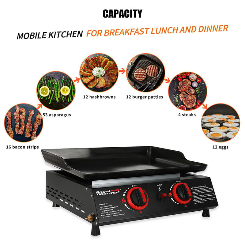 Royal Gourmet 18" Portable Countertop Gas Grill Griddle image number 3