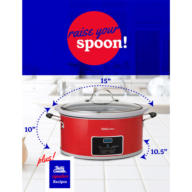Betty Crocker 6-Quart Oval Digital Slow Cooker, Red image number 7