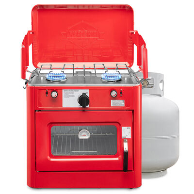 Outdoor 2-in-1 Dual Burner Camping Stove and Oven, Red