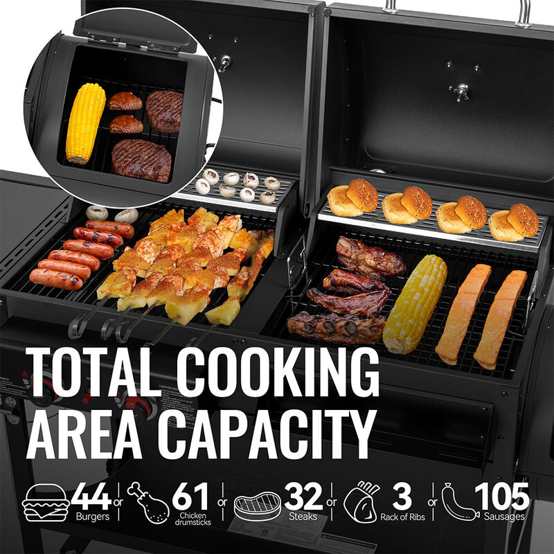 Royal Gourmet ZH3005Y 2-Burner Gas/Charcoal Grill with Offset Smoker + Side Burner image number 10