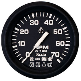 Faria 4" Euro Black Series Tach/System Check, 7,000 RPM