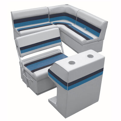 Deluxe Pontoon Furniture w/Toe Kick Base - Rear Group 3 Package, Gray/Navy/Blue