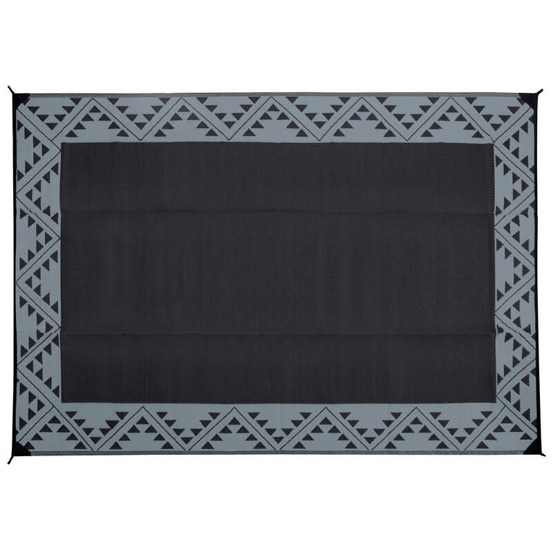 Reversible RV Patio Mat with Aztec Border Design, 8' x 11', Black/Gray image number 1