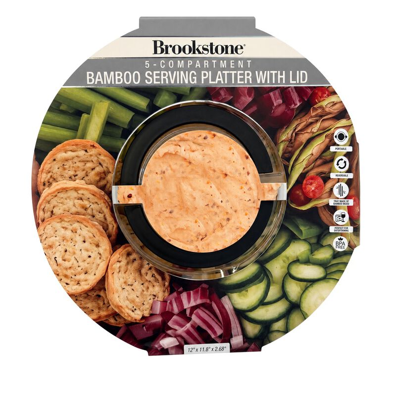 Brookstone 5-Compartment Bamboo Serving Platter with Lid image number 6