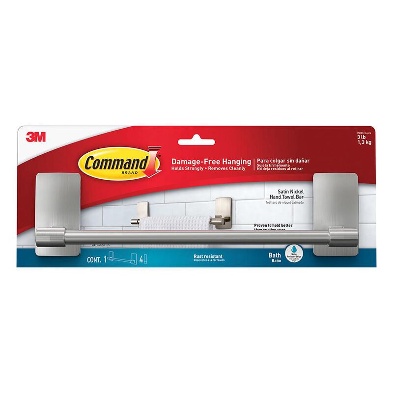 Command Bath 9&rdquo; Hand Towel Bar, Satin Nickel image number 2