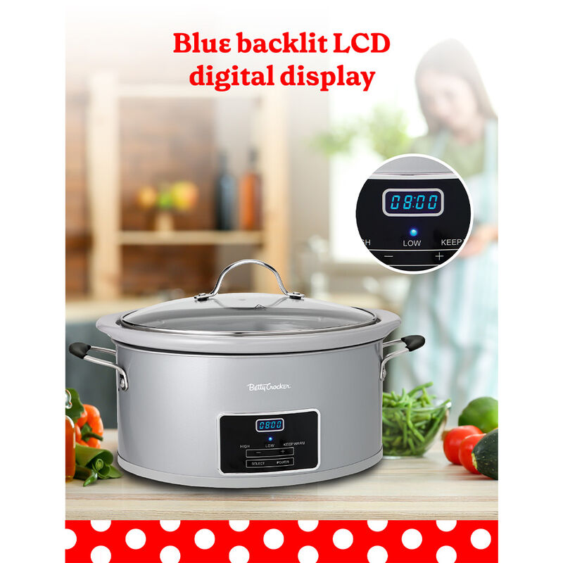 Betty Crocker 6-Quart Oval Digital Slow Cooker, Silver image number 5