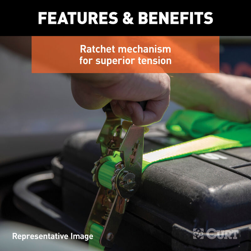 CURT 16' Lime Green Cargo Strap with S-Hooks, 1100 lbs., 2-Pack image number 6