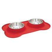 Silicone Dog Bone Pet Bowl, Red