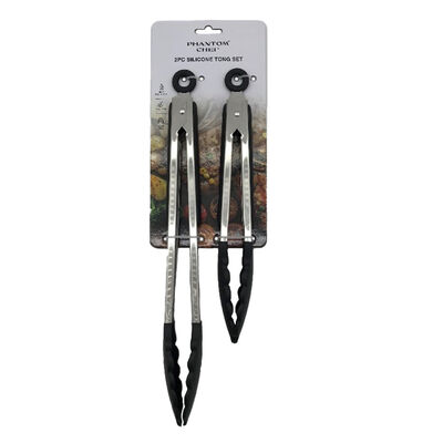 Phantom Chef 2-Piece Silicone Tong Set, Black