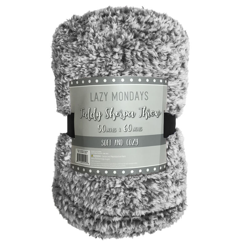 Lazy Mondays Cozy Teddy Throw – Charcoal Grey image number 1