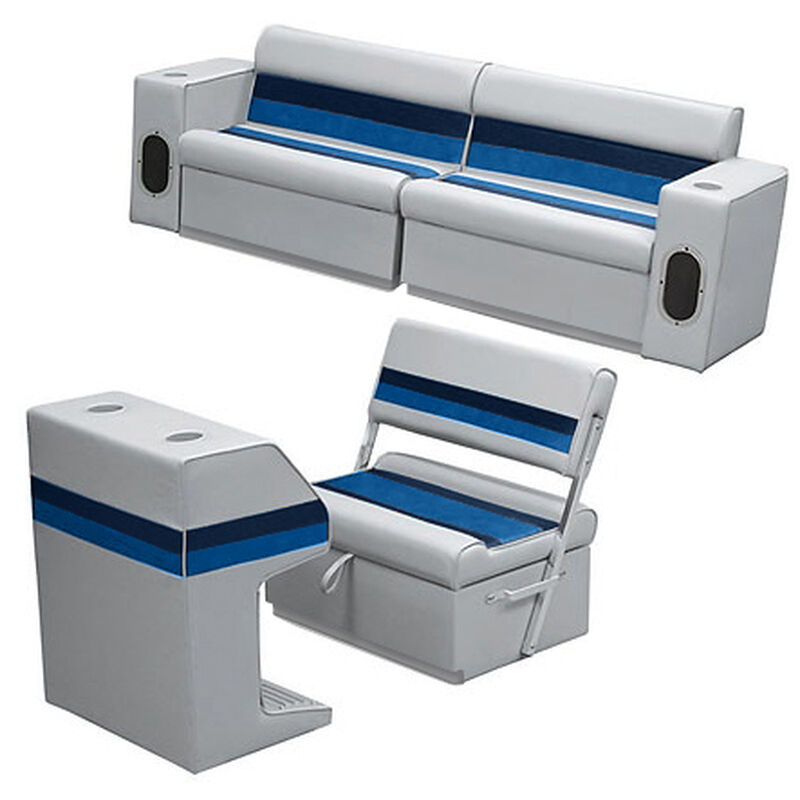 Deluxe Pontoon Furniture w/Toe Kick Base - Rear Group 7 Package, Gray/Navy/Blue
