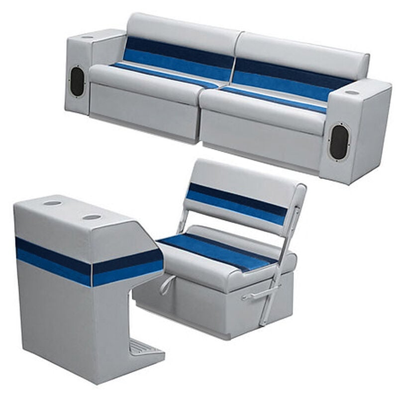 Deluxe Pontoon Furniture w/Toe Kick Base - Rear Group 7 Package, Gray/Navy/Blue image number 1