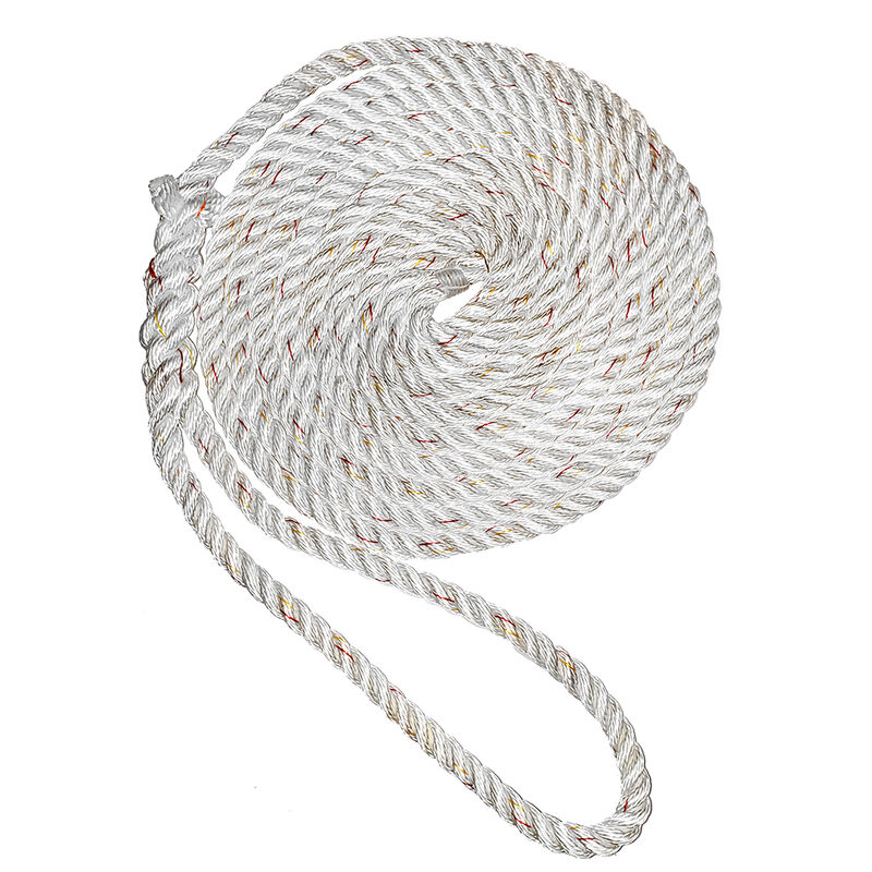 New England Ropes 5/8" X 25' Premium Nylon 3 Strand Dock Line - White w/Tracer image number 1