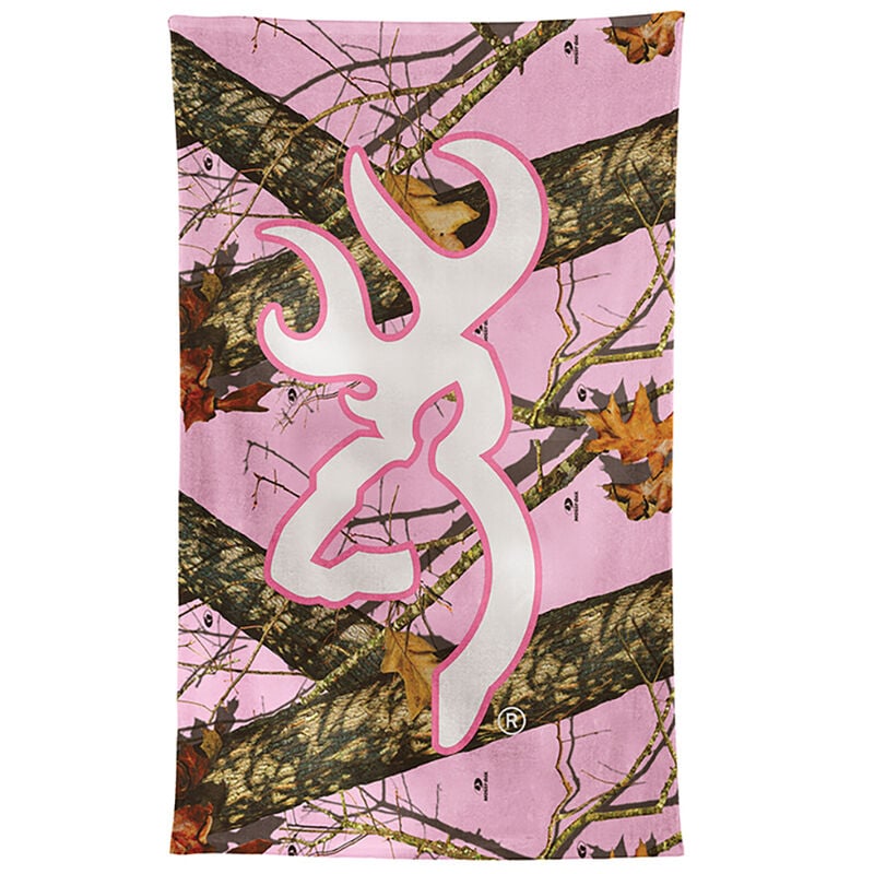 Browning Buckmark Beach Towel, Pink Camo with White Logo image number 1