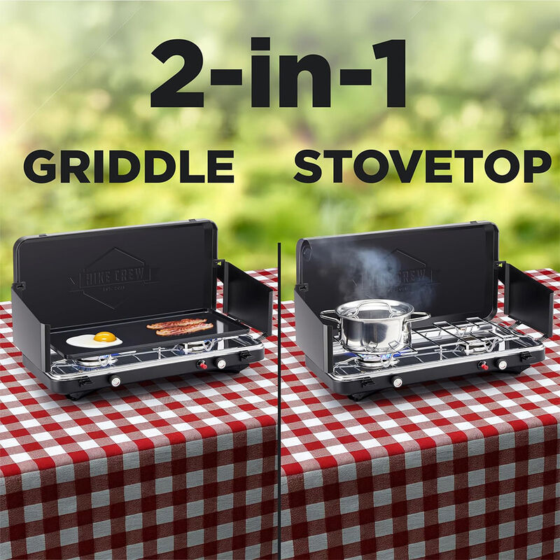 Hike Crew 2-Burner Gas Camping Stove and Griddle, 20,000 BTU image number 2