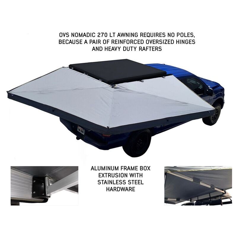 Overland Vehicle Systems Nomadic 270 LT Awning with Wall 1, 2, and Mounting Brackets, Passenger Side, Dark Gray image number 3