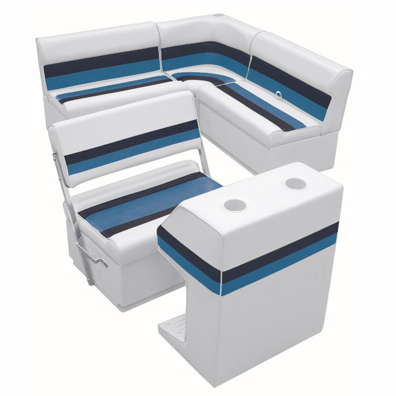 Deluxe Pontoon Furniture w/Toe Kick Base - Rear Group 3 Package, White/Navy/Blue image number 1