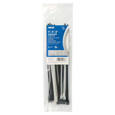 Ancor Cable Tie Kit, Natural and UV Black, 25 Pack