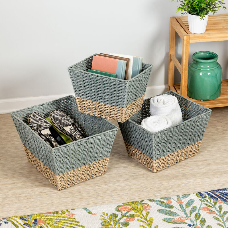 Honey Can Do Square Nesting Seagrass 2-Color Baskets &ndash; Natural/Grey, Set of 3 image number 2
