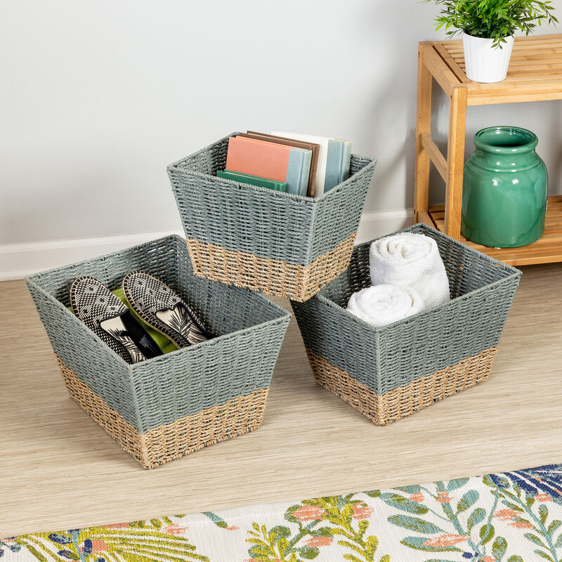 Honey Can Do Square Nesting Seagrass 2-Color Baskets – Natural/Grey, Set of 3 image number 2