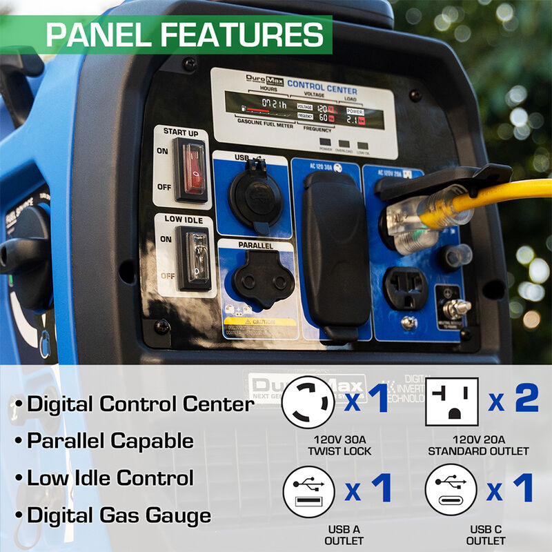 DuroMax 2300-Watt 80cc Dual Fuel Digital Inverter Hybrid Portable Generator image number 5