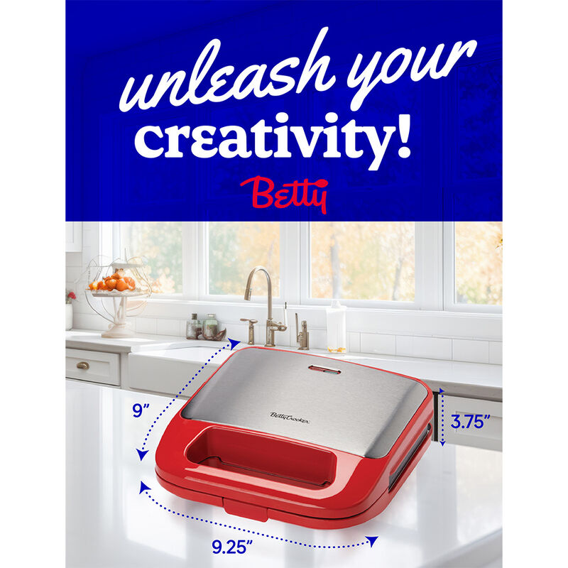 Betty Crocker 3-in-1 Indoor Grill, Sandwich/Panini Press, and Waffle Maker, Red image number 8