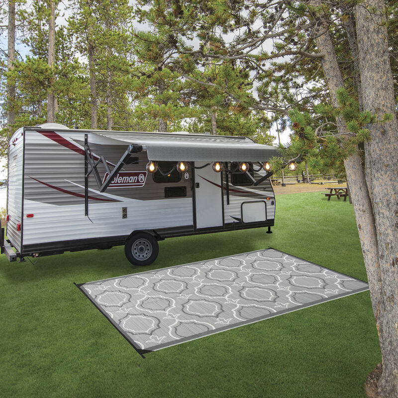 Reversible Magnolia Design RV Patio Mat, 8' x 11', Black/Gray image number 2