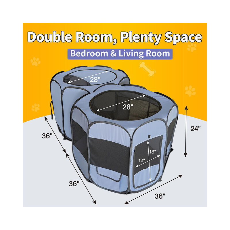 EighteenTek Double Room Pop-Up Pet Playpen, Medium image number 3