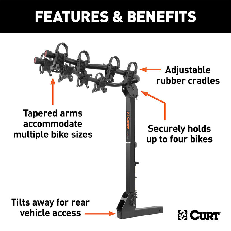 CURT Premium Hitch-Mounted 4 Bike Rack, 2in Shank (18064) image number 2