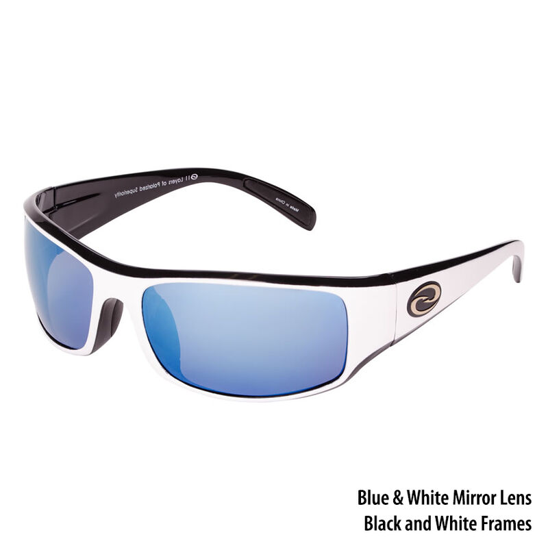 Strike King S11 Gulf Sunglasses, Shiny White-Black Frame/White-Blue Mirror Lens image number 1