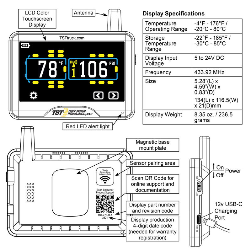 TST 770 Series 4 RV TPMS w/ Color Touch Display & Repeater image number 4