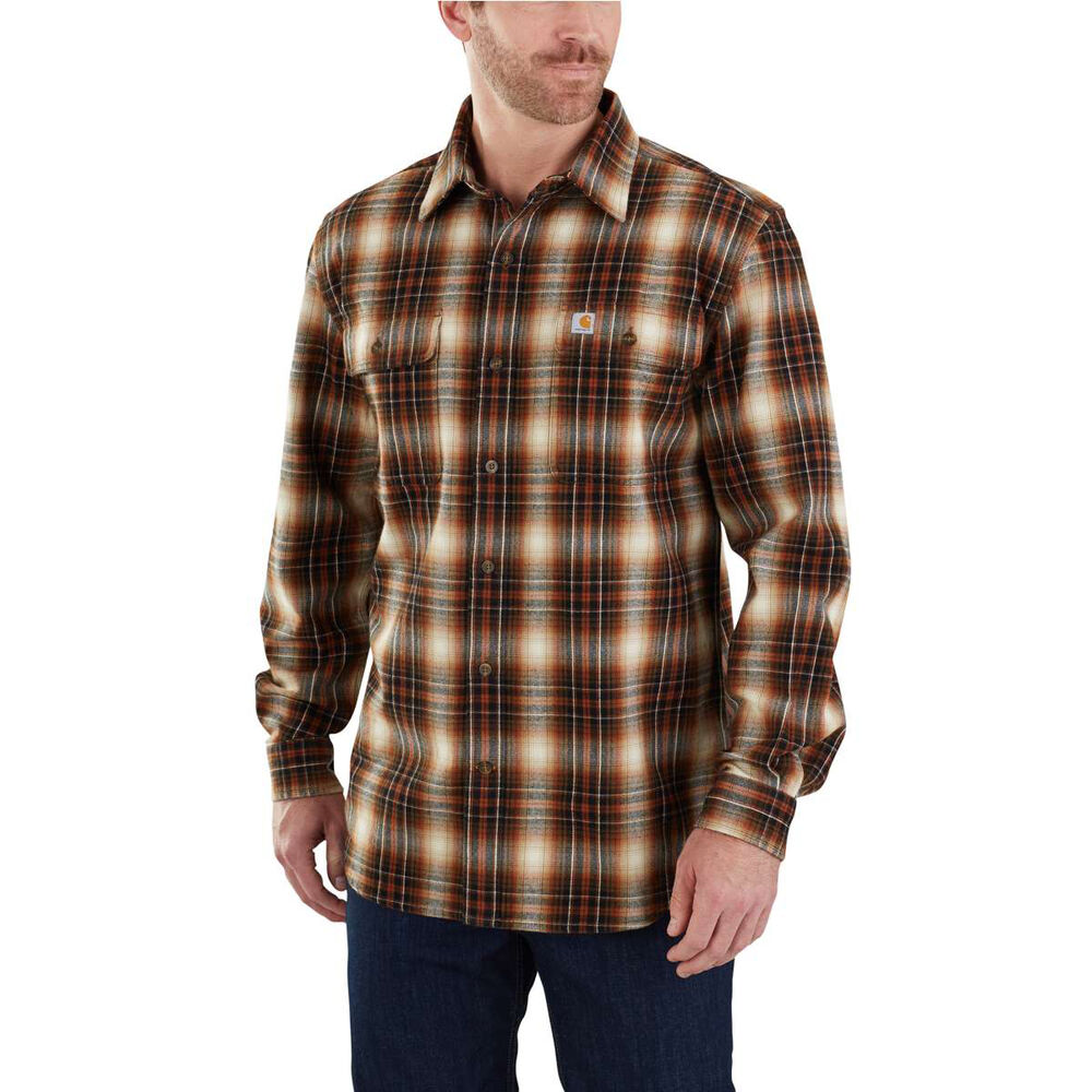 carhartt men's hubbard plaid long sleeve button down shirt