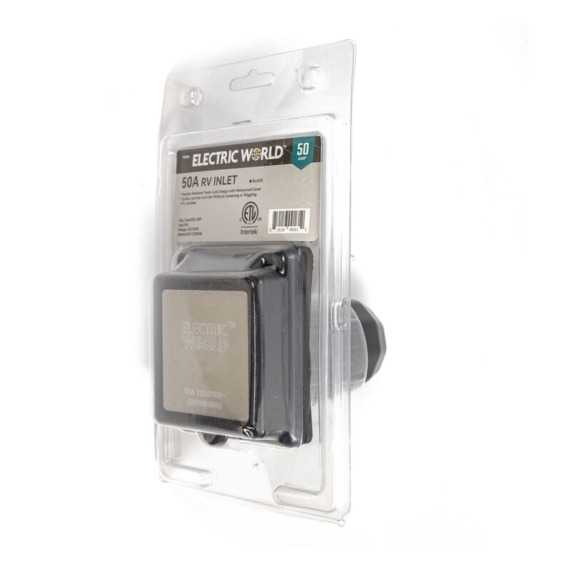 Electric World 50A Black RV Inlet with Stainless Steel Cover image number 7