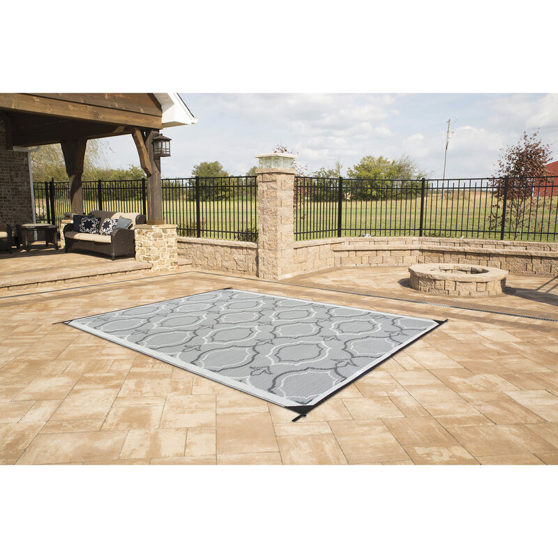 Reversible Magnolia Design RV Patio Mat, 8' x 11', Black/Gray image number 9