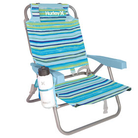 Hurley Backpack Beach Chair, Blue/Green/Striped