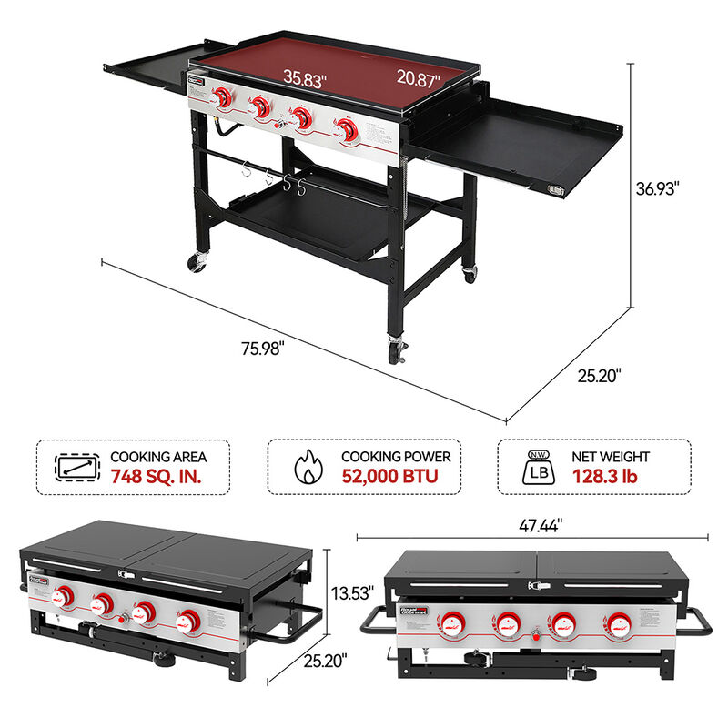 Royal Gourmet 4-Burner Gas Griddle&nbsp;with Folding Side Shelves and Legs image number 17