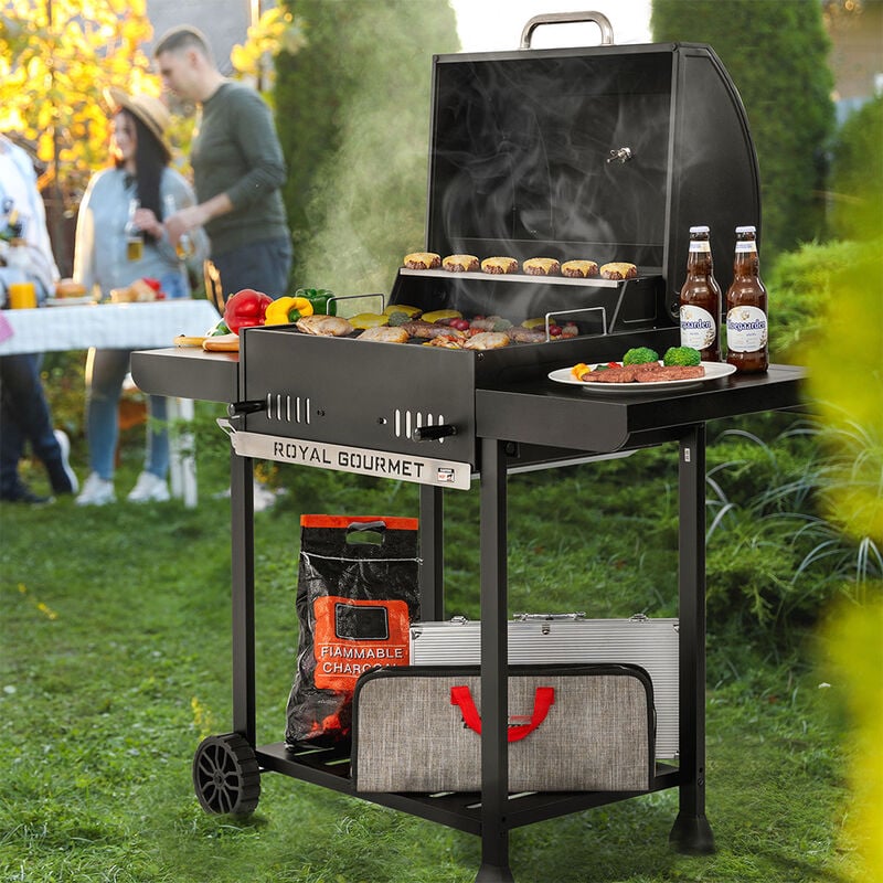 Royal Gourmet 24" Movable Charcoal Grill w/ Foldable Side Shelves image number 10