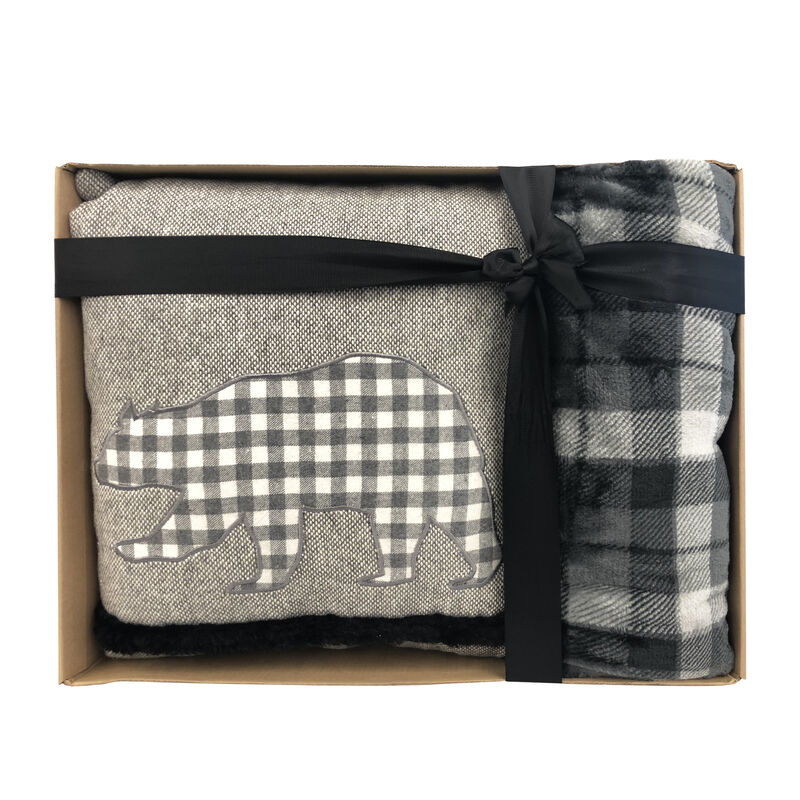 Decorative Pillow & Throw Gift Set – Bear Plaid image number 2