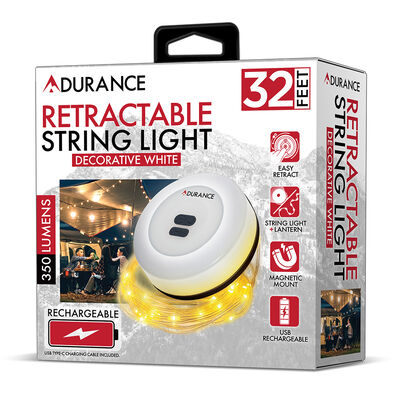 Adurance 32' Retractable Rechargeable String Light, White