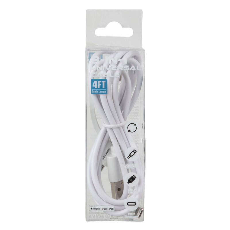 Vivitar 4' 3-in-1 Universal Charging Cable, White image number 6