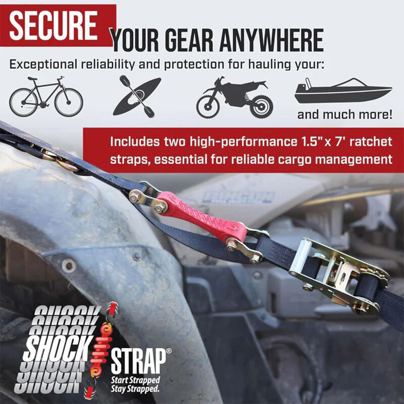 The Perfect Bungee 7' x 1.5" ShockStrap Ratchet Strap with Clip Hook, 2-Pack image number 5