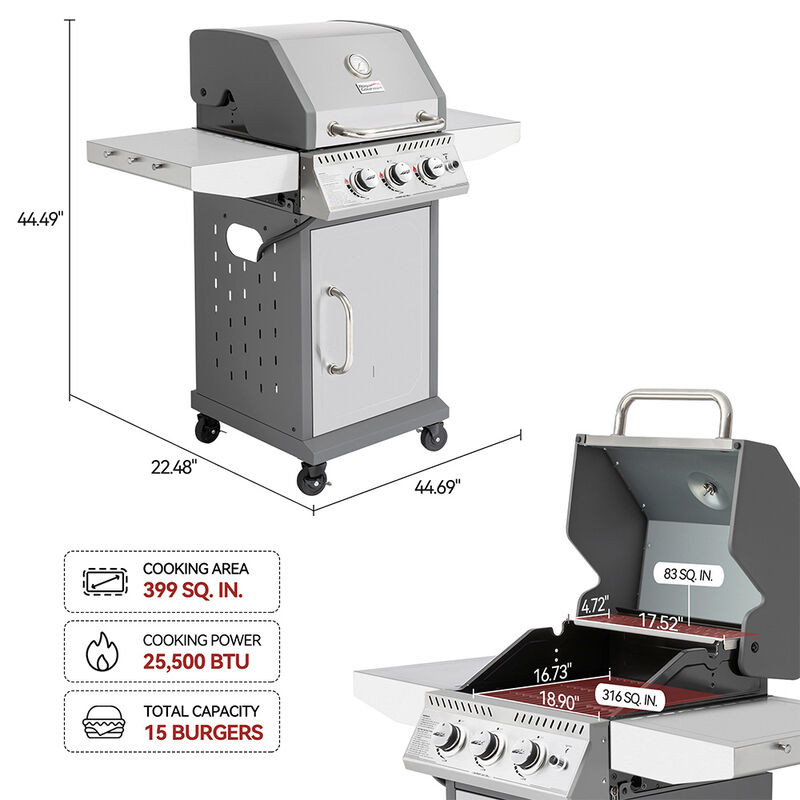 Royal Gourmet 3-Burner Cabinet-Style Gas Grill image number 9