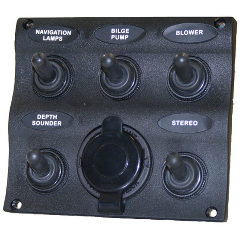 Seasense Marine Splash-Proof 5-Gang Switch Panel with 12V Socket image number 1