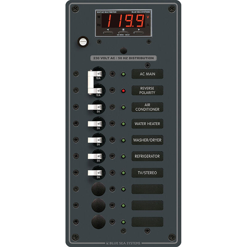 Blue Sea 230V AC Main + 8 Position Circuit Breaker Panel w/Digital Multimeter image number 1
