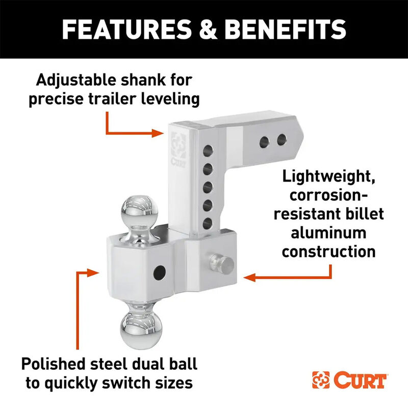 CURT AlumaLite Aluminum Hitch w/Dual Ball, 6 in Drop, 2-1/2 in Shank #45385 image number 5