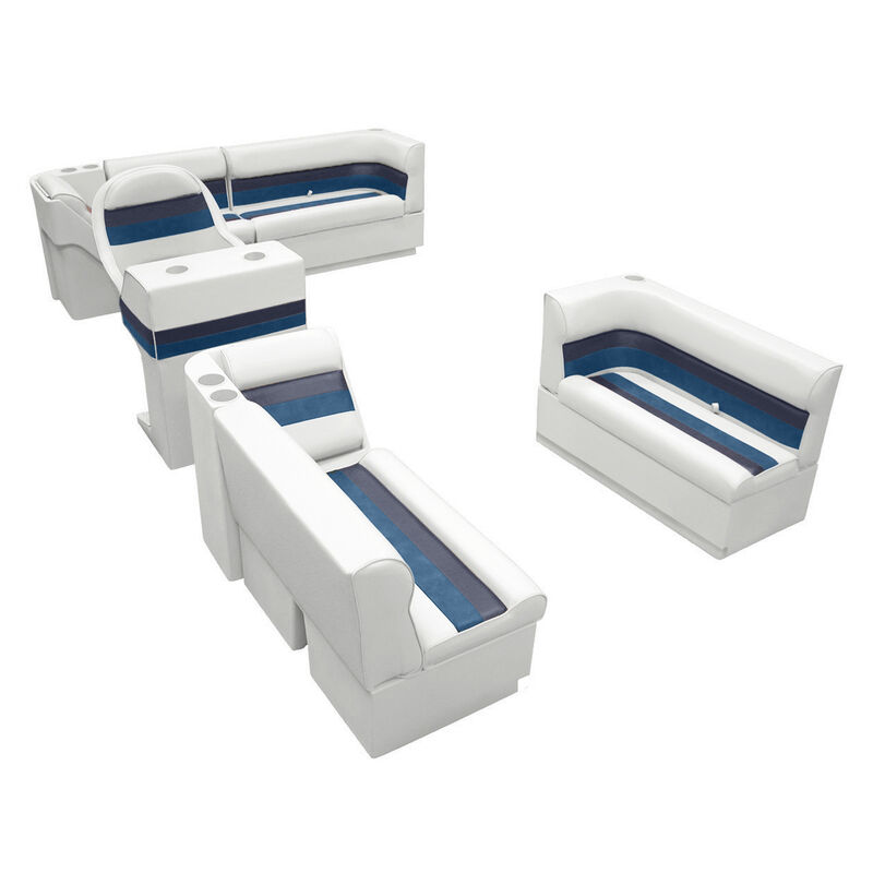 Deluxe Pontoon Furniture w/Toe Kick Base, Complete Boat Package A, White/Navy/Bl image number 1
