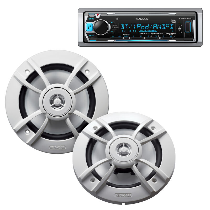 Kenwood KMR-M315BT Marine Media Bluetooth Receiver Package w/Two 6.5" Speakers image number 1